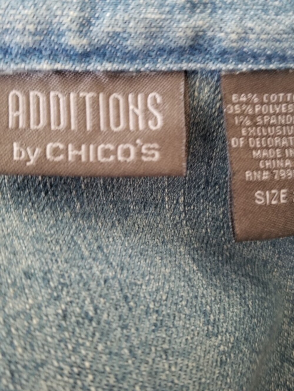 Chico's Additions Denim Jacket Ruffle Rhinestone Detail Size Large - Picture 5 of 6